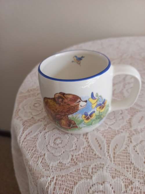 2 MUG TEDDY BEAR AND BUNNIES BY PRINKNASH POTTERY GLOUCESTER